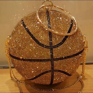 Large Gold Black basketball rhinestone crystal clutch purse March Madness